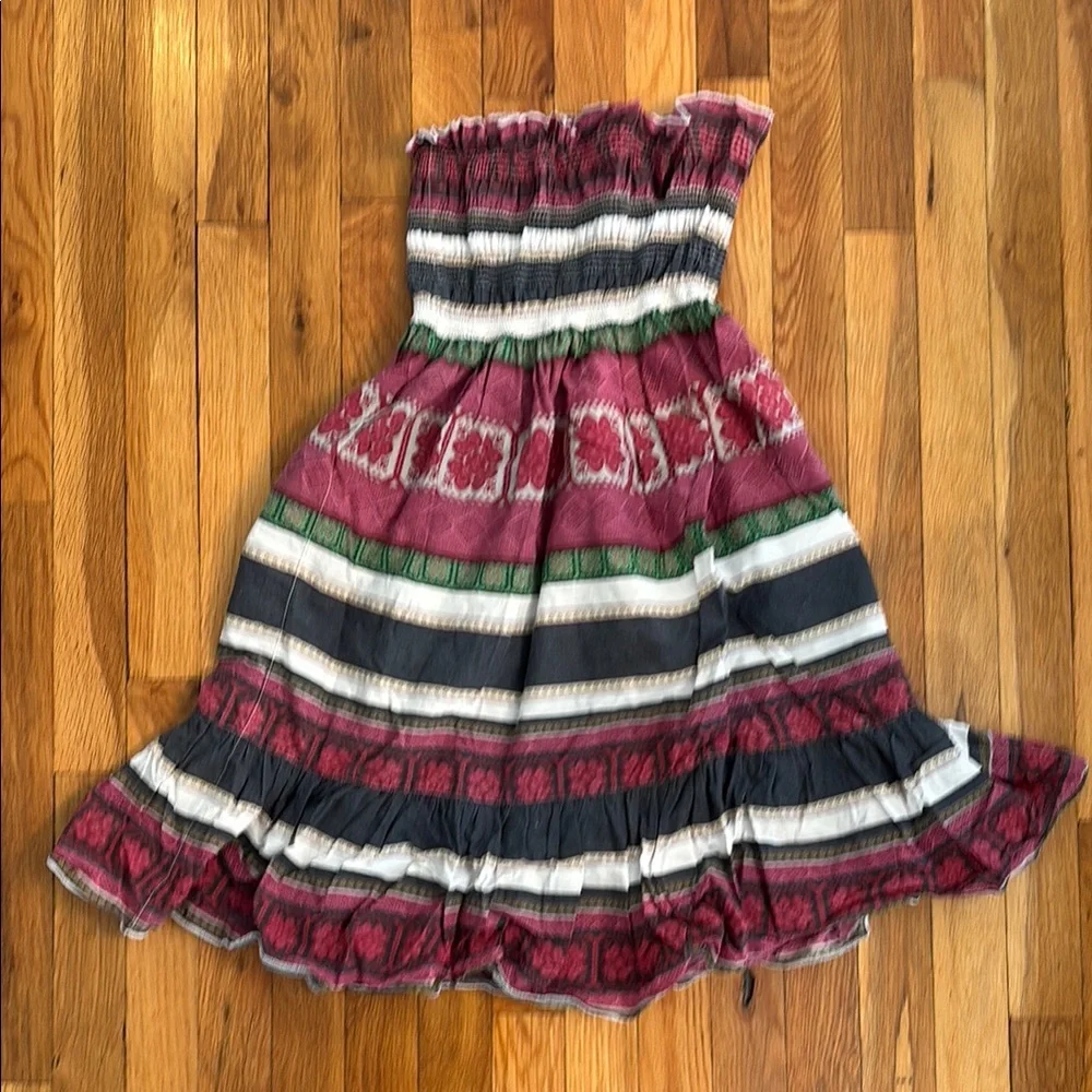 Moda international Burgundy and Green Striped Mini dress